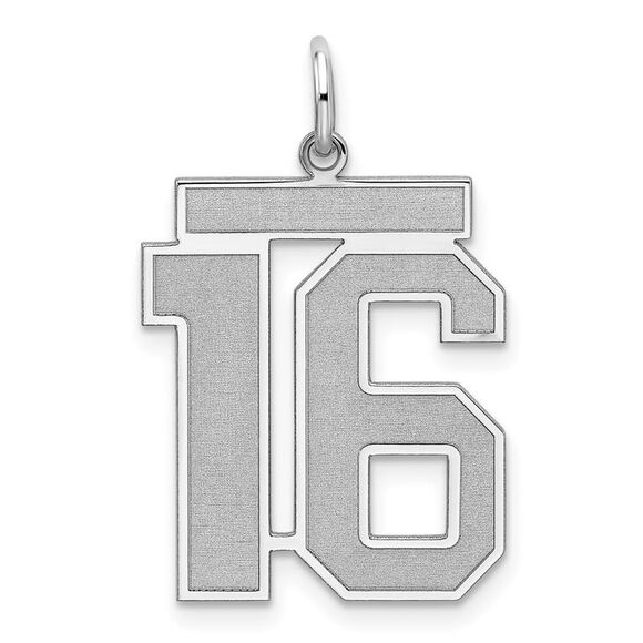 Sterling Silver, Jersey Collection, Large Number 16 Pendant - Picture 1 of 5